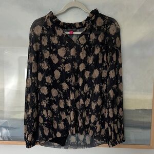 Vince Camuto Black and Tan Floral Blouse
